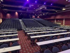 View of empty seats in a concert hall prior to a show.